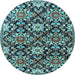 Round Machine Washable Persian Light Blue Traditional Rug, wshtr3795lblu