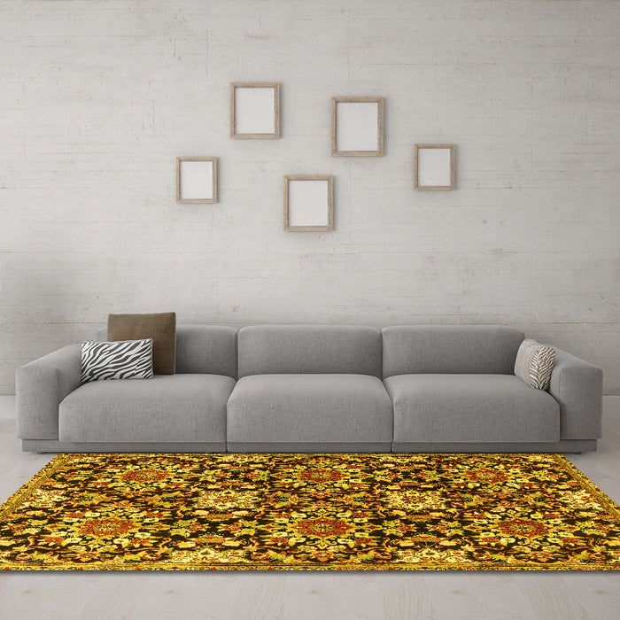 Machine Washable Persian Yellow Traditional Rug in a Living Room, wshtr3795yw