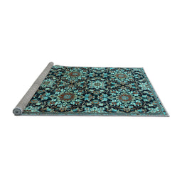 Sideview of Machine Washable Persian Light Blue Traditional Rug, wshtr3795lblu