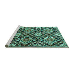 Sideview of Machine Washable Persian Turquoise Traditional Area Rugs, wshtr3795turq