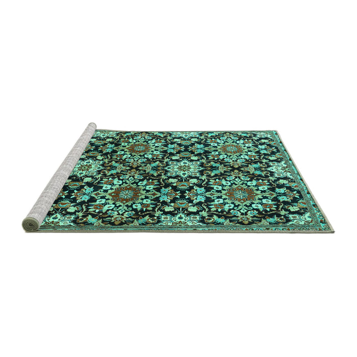 Sideview of Machine Washable Persian Turquoise Traditional Area Rugs, wshtr3795turq