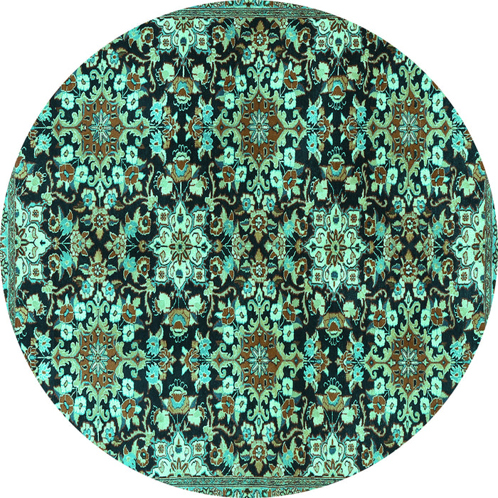 Round Machine Washable Persian Turquoise Traditional Area Rugs, wshtr3795turq