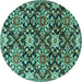 Round Machine Washable Persian Turquoise Traditional Area Rugs, wshtr3795turq