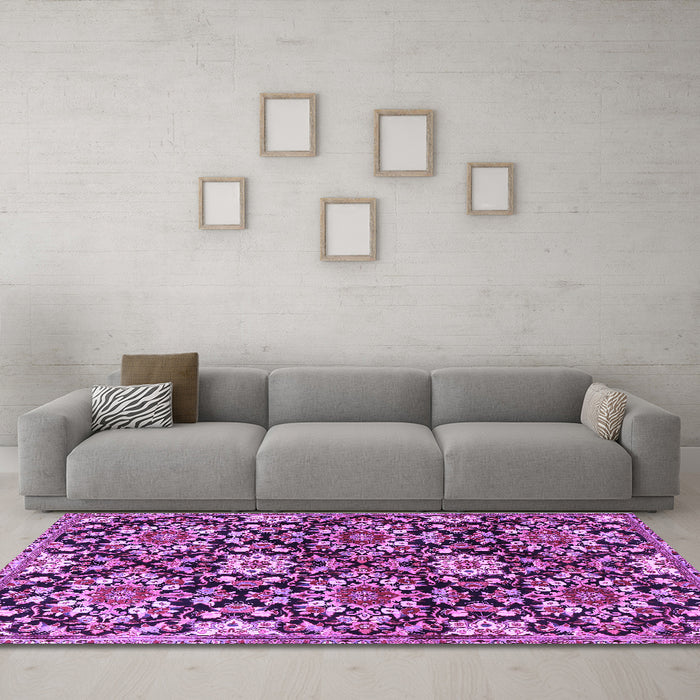 Machine Washable Persian Purple Traditional Area Rugs in a Living Room, wshtr3795pur
