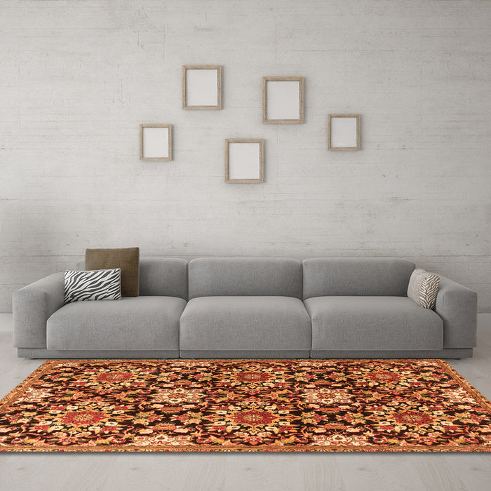 Machine Washable Persian Orange Traditional Area Rugs in a Living Room, wshtr3795org