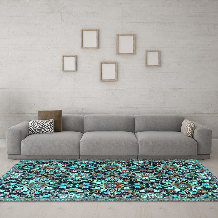Machine Washable Persian Light Blue Traditional Rug in a Living Room, wshtr3795lblu