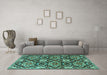 Machine Washable Persian Turquoise Traditional Area Rugs in a Living Room,, wshtr3795turq