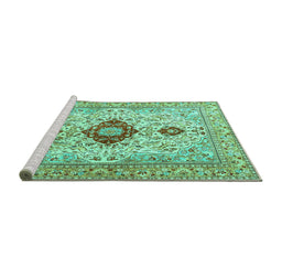 Sideview of Machine Washable Persian Turquoise Traditional Area Rugs, wshtr3796turq