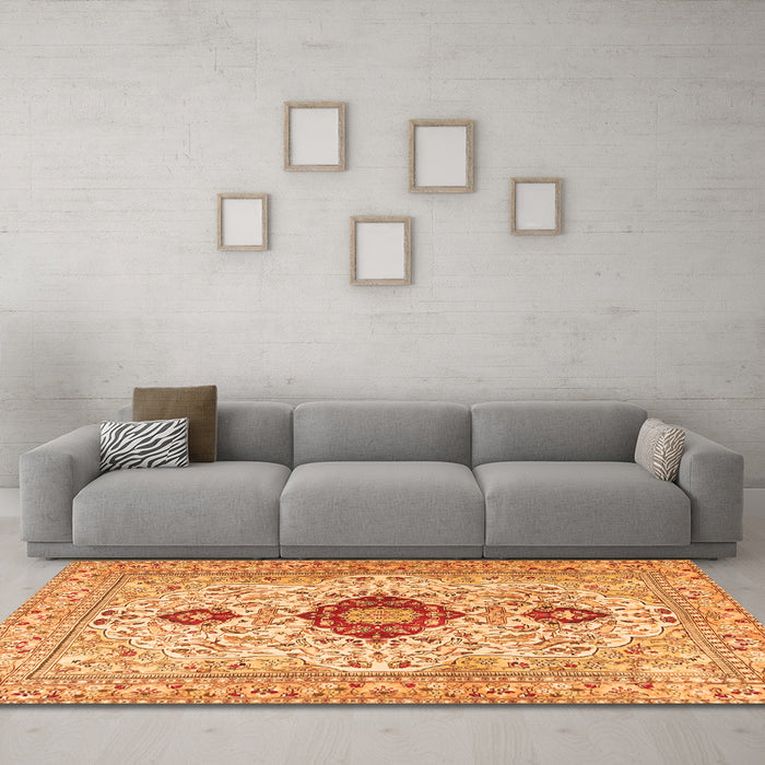 Machine Washable Persian Orange Traditional Area Rugs in a Living Room, wshtr3796org