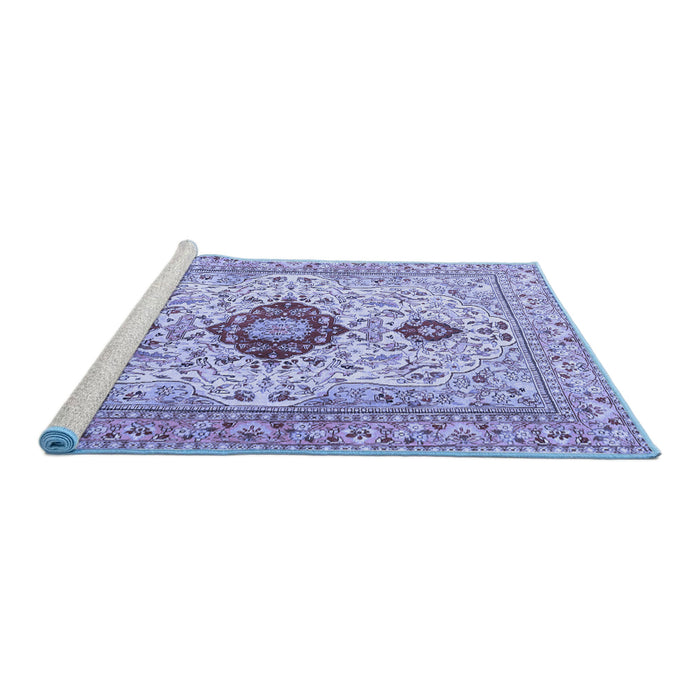 Sideview of Machine Washable Persian Blue Traditional Rug, wshtr3796blu