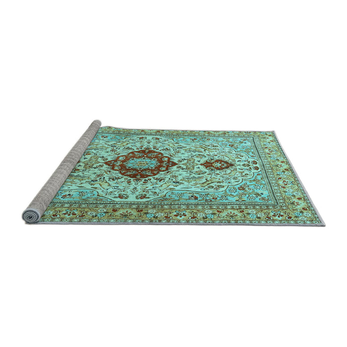Sideview of Machine Washable Persian Light Blue Traditional Rug, wshtr3796lblu