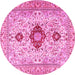 Round Machine Washable Persian Pink Traditional Rug, wshtr3796pnk