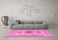 Machine Washable Persian Pink Traditional Rug, wshtr3796pnk