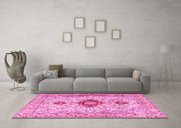 Machine Washable Persian Pink Traditional Rug in a Living Room, wshtr3796pnk