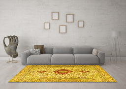 Machine Washable Persian Yellow Traditional Rug in a Living Room, wshtr3796yw