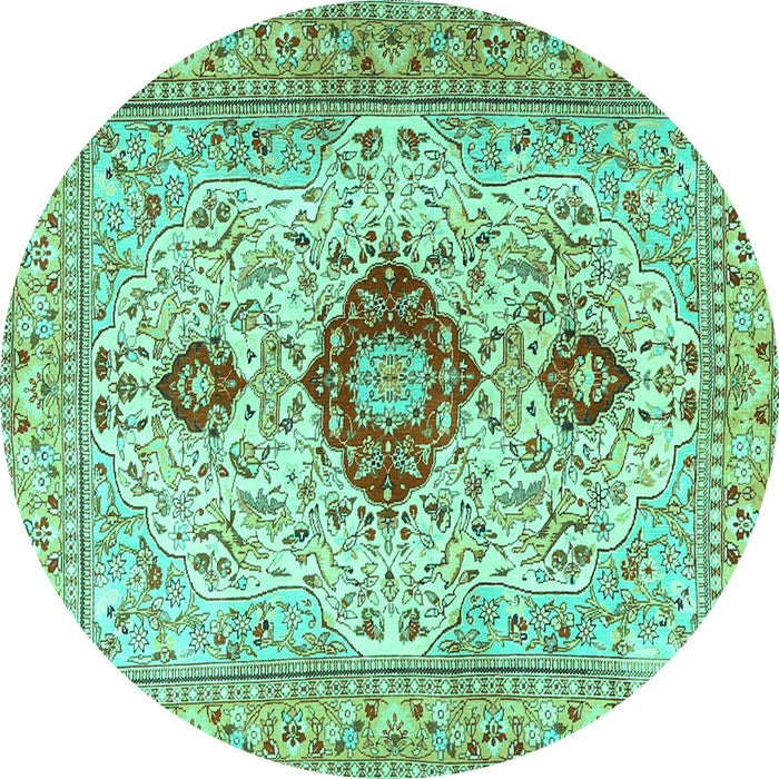 Round Persian Turquoise Traditional Rug, tr3796turq