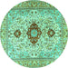 Round Persian Turquoise Traditional Rug, tr3796turq