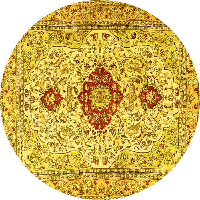 Round Machine Washable Persian Yellow Traditional Rug, wshtr3796yw