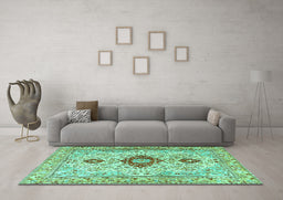 Machine Washable Persian Turquoise Traditional Area Rugs in a Living Room,, wshtr3796turq