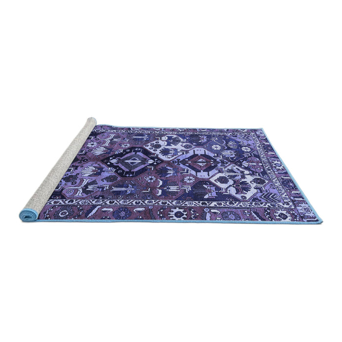 Sideview of Machine Washable Persian Blue Traditional Rug, wshtr3797blu