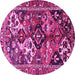 Round Machine Washable Persian Pink Traditional Rug, wshtr3797pnk