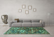 Machine Washable Persian Turquoise Traditional Area Rugs in a Living Room,, wshtr3797turq