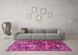 Machine Washable Persian Pink Traditional Rug in a Living Room, wshtr3797pnk