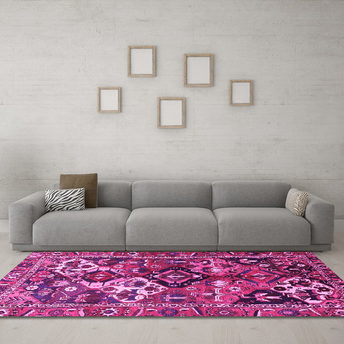 Machine Washable Persian Pink Traditional Rug in a Living Room, wshtr3797pnk