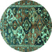 Round Machine Washable Persian Turquoise Traditional Area Rugs, wshtr3797turq