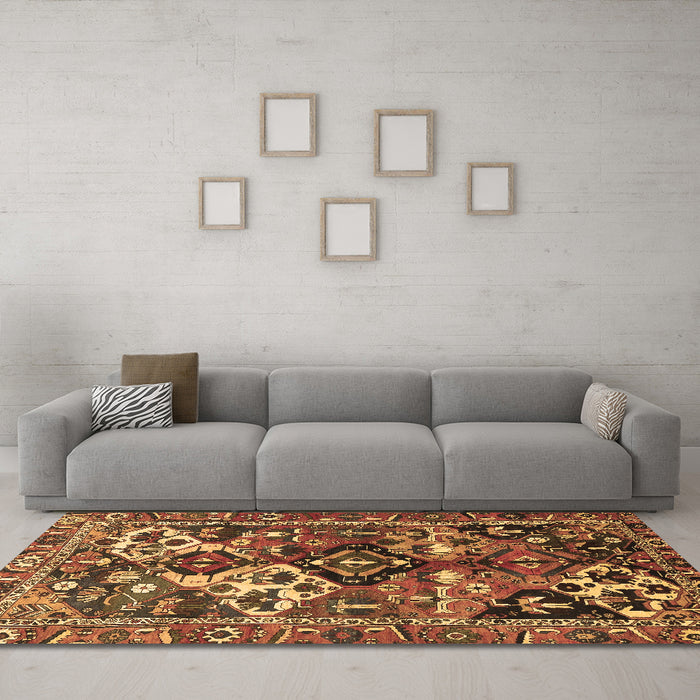 Machine Washable Persian Brown Traditional Rug in a Living Room,, wshtr3797brn