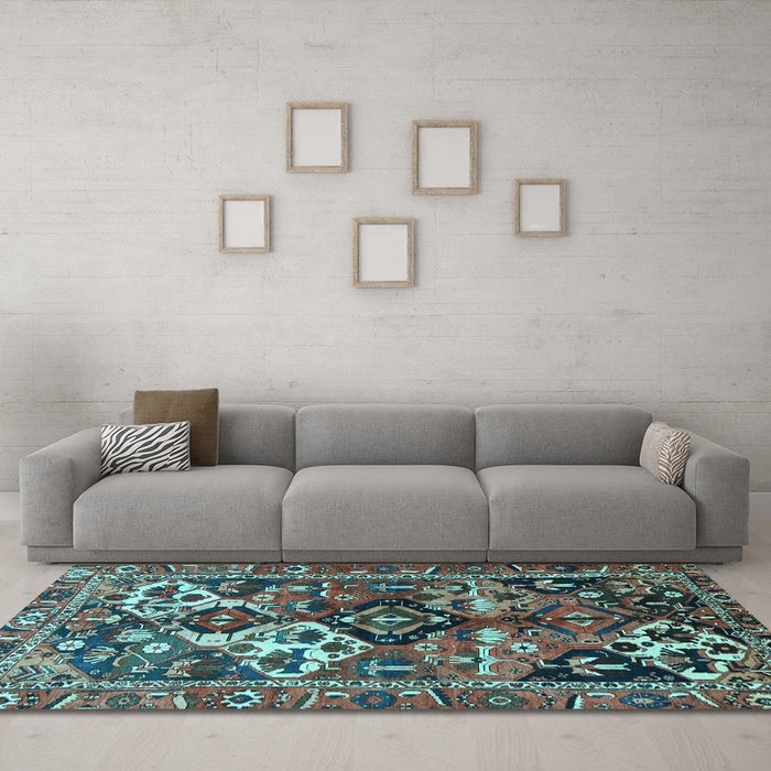 Machine Washable Persian Light Blue Traditional Rug in a Living Room, wshtr3797lblu