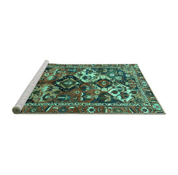 Sideview of Machine Washable Persian Turquoise Traditional Area Rugs, wshtr3797turq