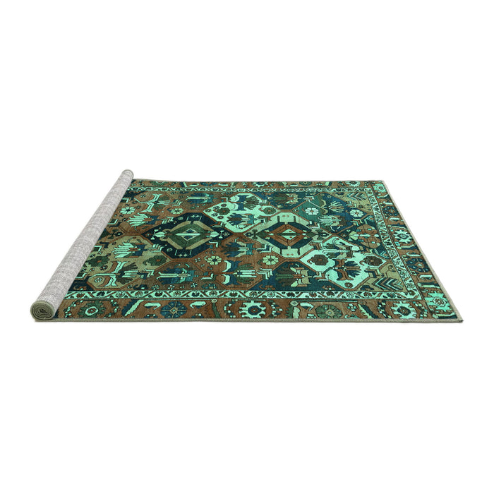 Sideview of Machine Washable Persian Turquoise Traditional Area Rugs, wshtr3797turq