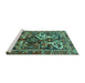 Sideview of Machine Washable Persian Turquoise Traditional Area Rugs, wshtr3797turq