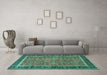 Machine Washable Persian Turquoise Traditional Area Rugs in a Living Room,, wshtr3798turq