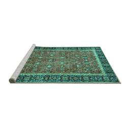 Sideview of Machine Washable Persian Turquoise Traditional Area Rugs, wshtr3798turq