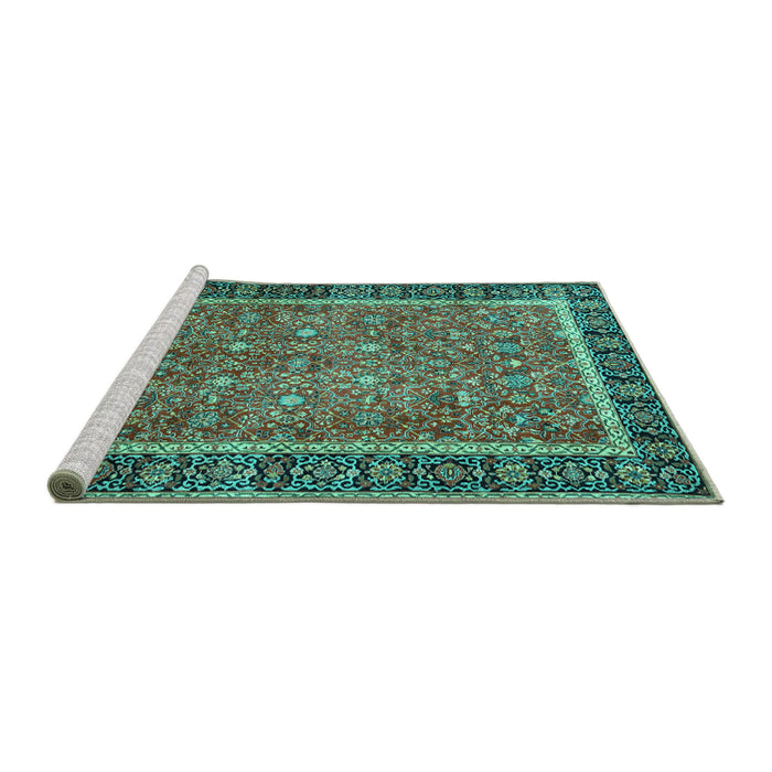 Sideview of Machine Washable Persian Turquoise Traditional Area Rugs, wshtr3798turq