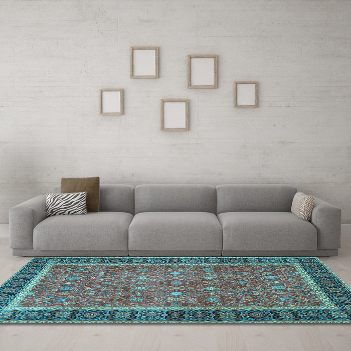 Machine Washable Persian Light Blue Traditional Rug in a Living Room, wshtr3798lblu