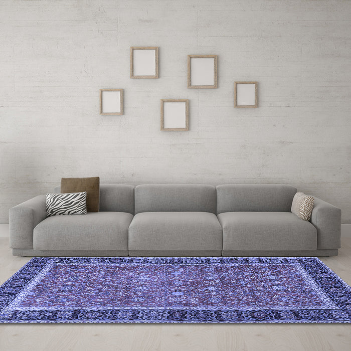 Machine Washable Persian Blue Traditional Rug in a Living Room, wshtr3798blu