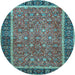 Round Machine Washable Persian Light Blue Traditional Rug, wshtr3798lblu