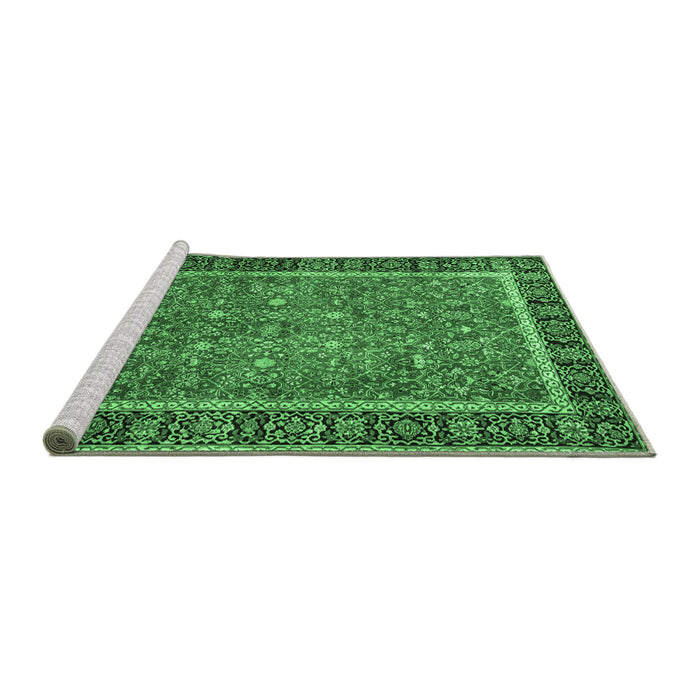 Sideview of Machine Washable Persian Emerald Green Traditional Area Rugs, wshtr3798emgrn