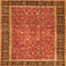 Round Machine Washable Persian Orange Traditional Area Rugs, wshtr3798org