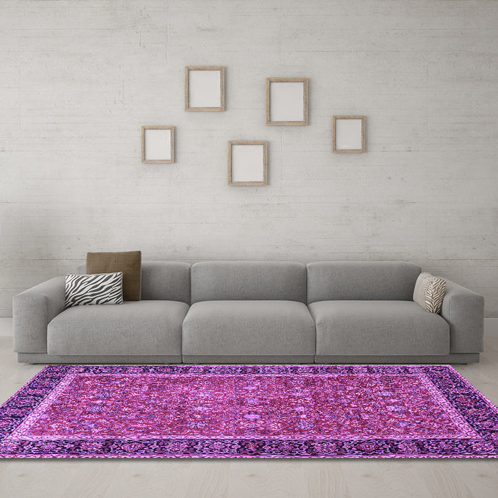 Machine Washable Persian Purple Traditional Area Rugs in a Living Room, wshtr3798pur