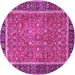 Round Machine Washable Persian Pink Traditional Rug, wshtr3798pnk