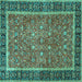 Square Machine Washable Persian Turquoise Traditional Area Rugs, wshtr3798turq