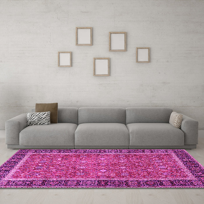 Machine Washable Persian Pink Traditional Rug in a Living Room, wshtr3798pnk