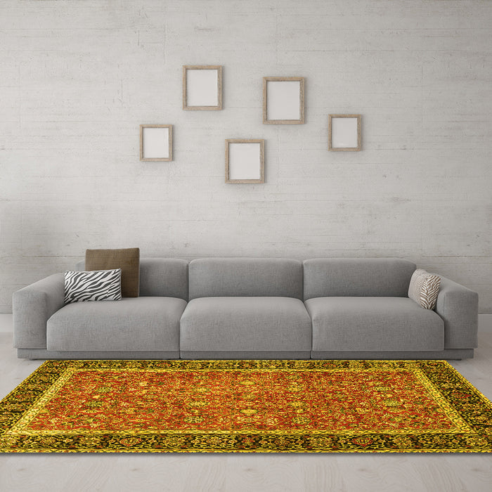 Machine Washable Persian Yellow Traditional Rug in a Living Room, wshtr3798yw