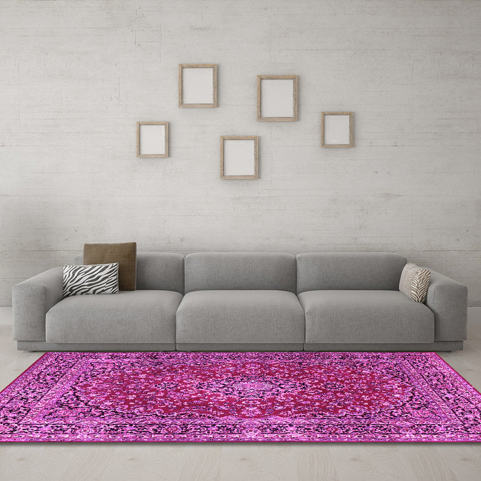Machine Washable Persian Pink Traditional Rug in a Living Room, wshtr3799pnk