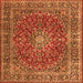 Round Machine Washable Persian Orange Traditional Area Rugs, wshtr3799org