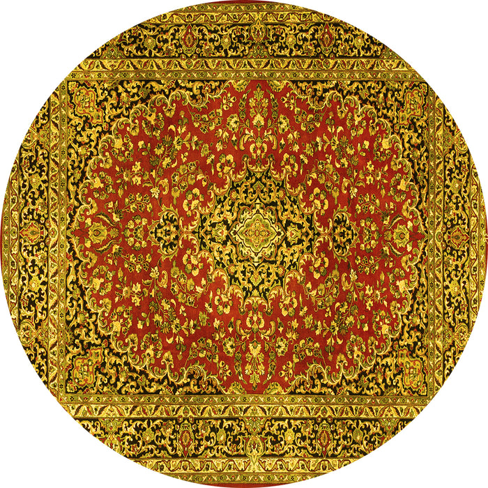 Round Machine Washable Persian Yellow Traditional Rug, wshtr3799yw